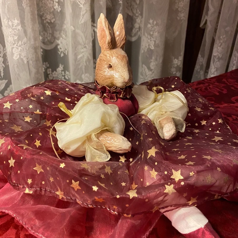 Luxury Rabbit Handcrafted Vintage Porcelain Head Bunny Décor Burgundy Gold